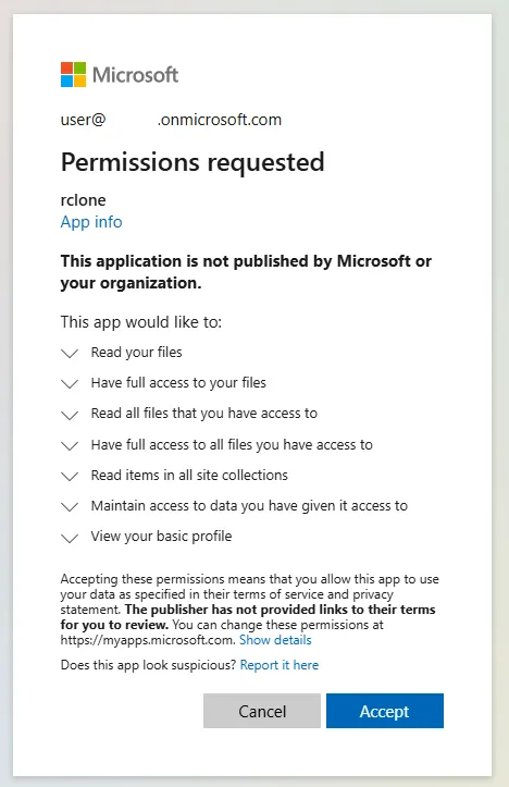 Rclone Consent to Application